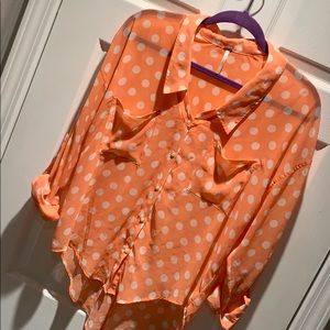 Peach polka dot free people blouse